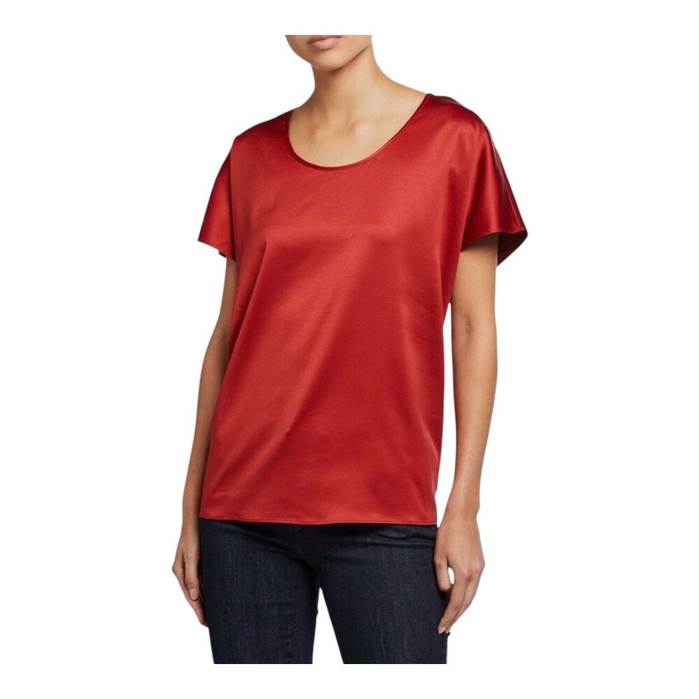 EILEEN FISHER Womens Size Small Red Short Sleeve Recycled Polyester Satin Shirt